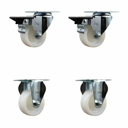 SERVICE CASTER 3'' Nylon Wheel Swivel Top Plate Caster Set with 2 Posi Brakes 2 Rigid, 4PK SCC-20S314-NYS-PLB-2-R-2